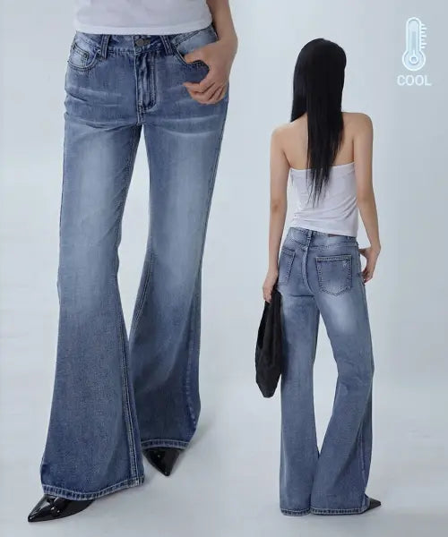 [MILLIONCOR] Summer Fabric Semi Bootcut Denim Pants / [여름원단] 썸머 캣브러쉬 세미 부츠컷 데님팬츠