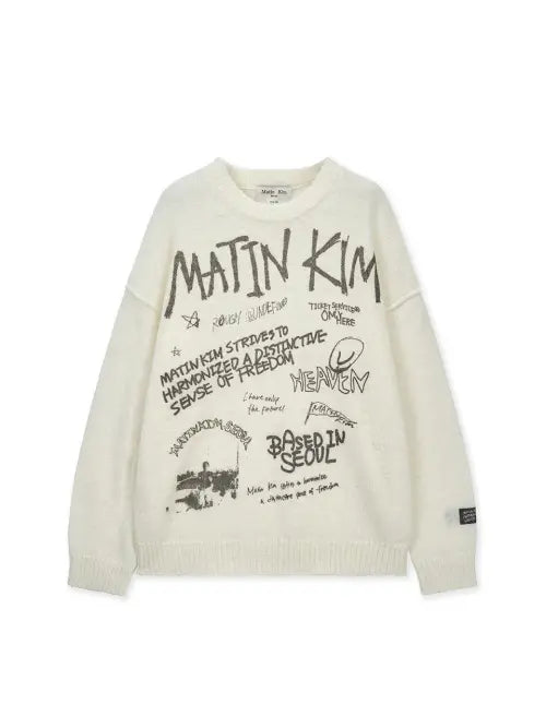 [MATIN KIM] GRAFFITI ARTWORK KNIT PULLOVER IN IVORY