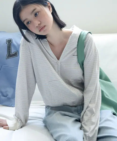 [LOW CLASSIC] Lc STRIPED ZIP-UP HOODIE_IVORY [LC262TS11IV]