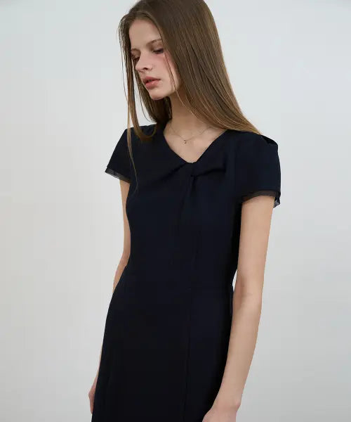 [DEHEVE] Twist Layered Long Dress [Navy]