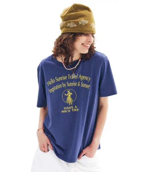 [HELLO SUNRISE] Hula Girl Tee_VTG Navy