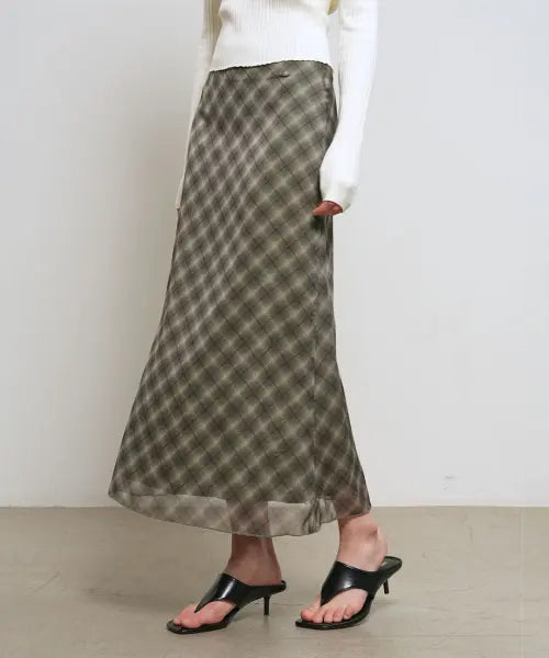 [GENERALIDEA] woman check sheer long skirt [khaki] / 체크 시어 롱 스커트 [KHAKI] / GF2LSK510