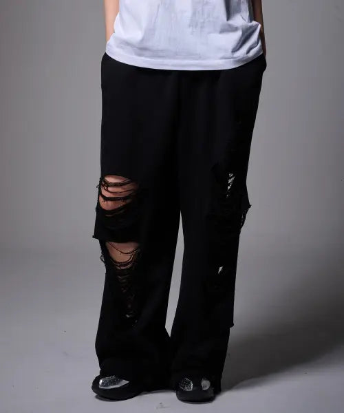 [FADERMENT] Made Scratch Damage Sweatpants (Black) / 메이드 스크래치 데미지 스웨트 팬츠(Black)