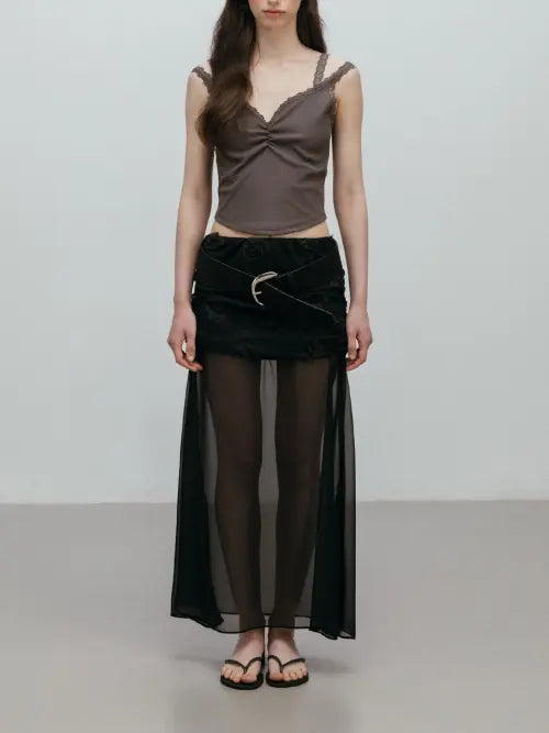 [MOIFAIRE] LAYERED SEE-THROUGH SKIRT / BLACK