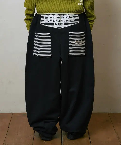 [LOSERS CLUB] LSC MULTI LOGO WIDE SWEAT PANT BLACK / 멀티 로고 와이드 스웻팬츠 블랙
