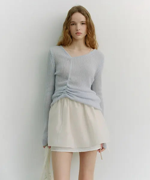 [DUNST] 2-WAY SHIRRING KNIT TOP SOFT BLUE / 2-WAY SHIRRING KNIT TOP_UDSW6A204_SOFT BLUE