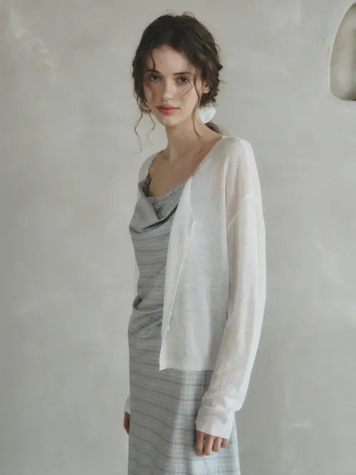 [LENINA] COLIN Linen Sheer Knit Cardigan - Ivory / COLIN linen sheer knit cardigan_IVORY