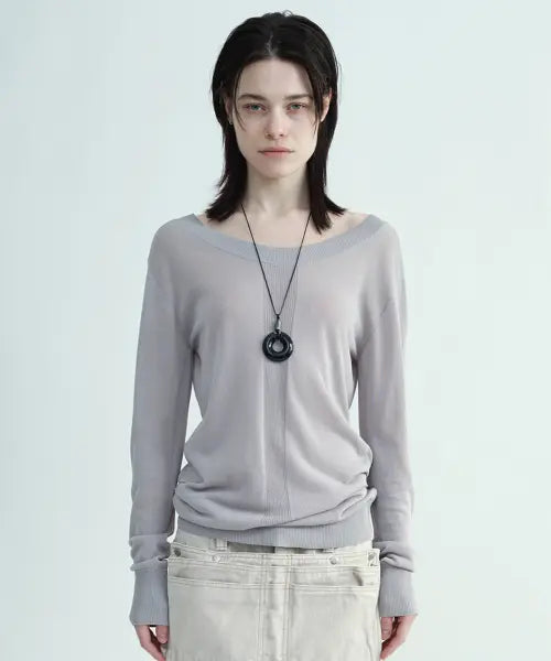 [MILLO WOMEN] Sheer Loose Fit Knit Top [Cool Gray] / 시어 루즈 핏 니트 탑 [쿨 그레이]