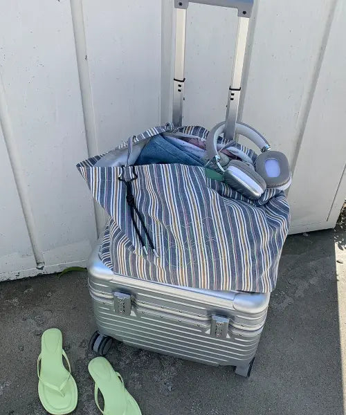 [RONRON] PATTERN LOGO SHOPPER BLUE STRIPE