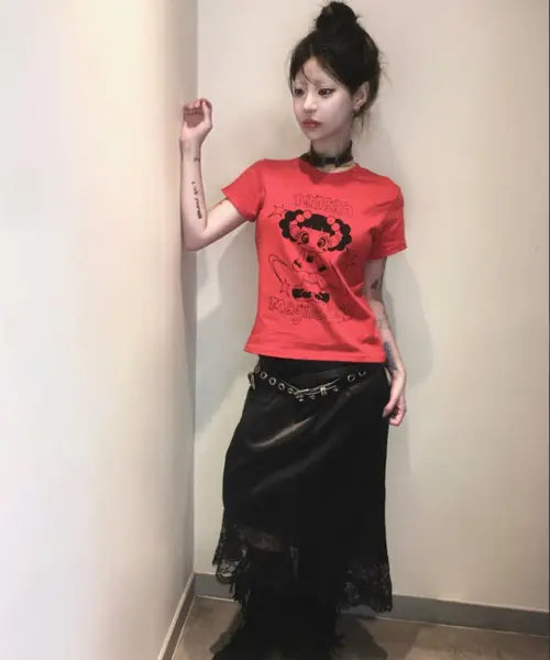 [TANSANMAGNESIUM] Annyungsaju X Tansan Super Plum T-Shirt (Red/Black) / 안녕자두야X탄산 Super 자두 티셔츠 (레드/블랙)