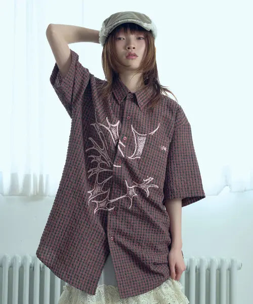 [NICEGHOSTCLUB] TORNADO STAR CHECK BIG BIG HALF SHIRT_PINK(NG2GMUW361A)