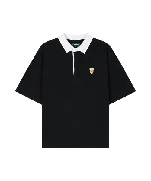 [GORAMIS] GORANI FACE SHORT RUGBY SHIRTS BLACK / 고라니 페이스 반팔 럭비 셔츠 [BLACK]