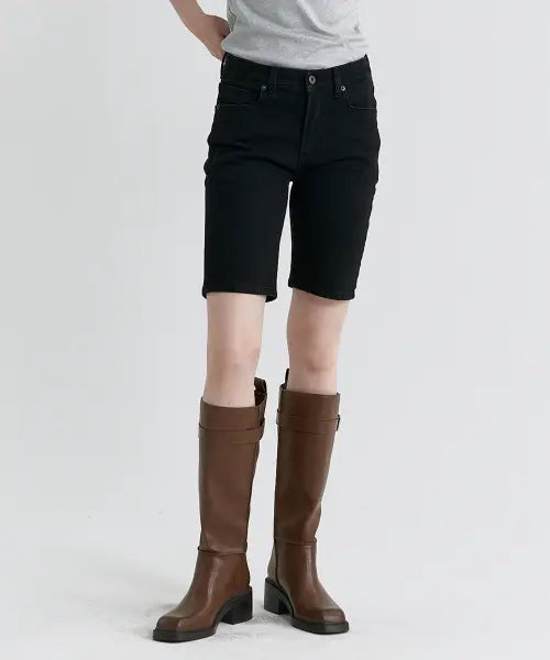 [MAGOODGAN] Bike 7959 Slim Fit Black Shorts / 바이크 7959 슬림핏 블랙 쇼츠팬츠