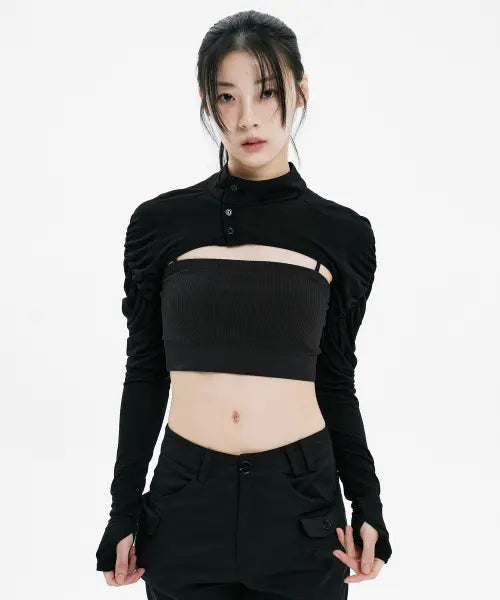 [HANAHI] Shirred bolero BLACK