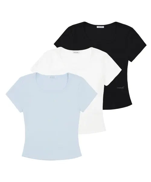 [1993STUDIO] W Basic Square Neck T-shirt (3 colors) / W 베이직 스퀘어넥 티셔츠 (3colors)