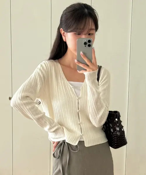 [COSTUMEOCLOCK WOMAN] [Women] [ITALY] Slim V-Neck Ribbed Cardigan 10 COLOR COWCD003 / [ITALY] 슬림 브이넥 골지 가디건 10 COLOR COWCD003