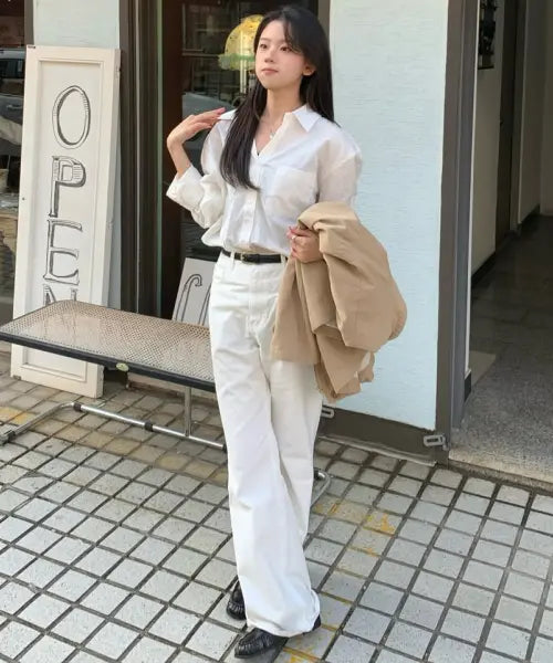[COSTUMEOCLOCK WOMAN] Loose Fit Bootcut Denim Pants - White / 루즈핏 부츠컷 데님 팬츠 화이트 COWPT002WHITE