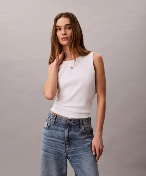 [CALVIN KLEIN JEANS] Women's Ribbed Cut-out Tank Top / 여성 우븐라벨 베이비립 컷아웃 탱크 47F246G YAF