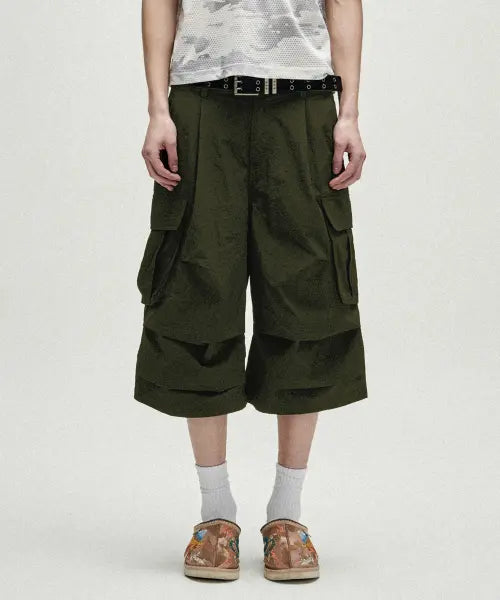 [NOT4NERD] Knee Tuck Parachute Cargo Bermuda Shorts - Khaki