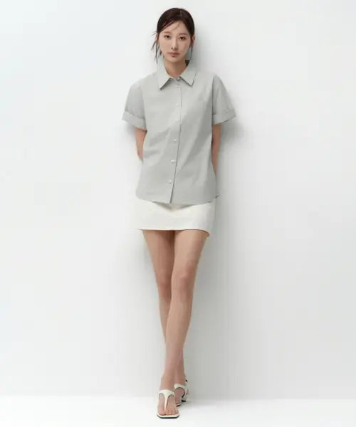 [MUSINSA STANDARD WOMAN] Women's Relaxed Soft Poplin Short-Sleeve Shirt [Dusty Mint] / 우먼즈 릴렉스드 소프트 포플린 반소매 셔츠 [더스티 민트]