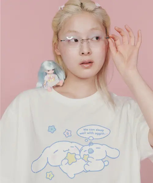 [OGGITT] Sanrio Cinnamoroll Goodnight T-Shirt White / (uni)시나모롤 굿나잇 티셔츠 화이트
