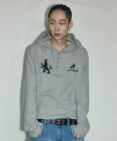 [SCALLYWAG] Waffle Henlry Neck Hoodie [Gray] / 와플 헨리넥 후디[그레이]
