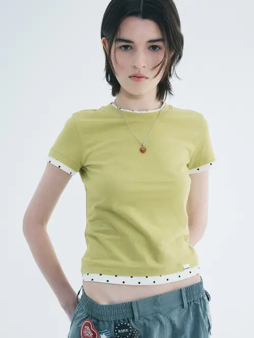 [RAIVE] Dot Layered Two-tone T-shirts VW6ME452_4color