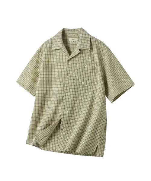 [YALE] Seersucker Check Open Collar Shirt_Green / 시어서커 체크 오픈카라 셔츠_그린