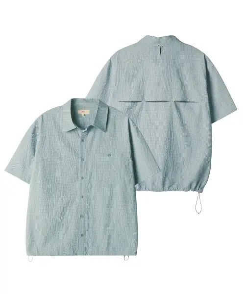 [YALE] Seersucker Check String Shirt_Blue / 시어서커 체크 스트링 셔츠_블루