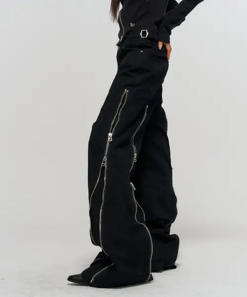 [SCHISM INDUCING] CONVERTIBLE ZIP UP JEANS BLACK