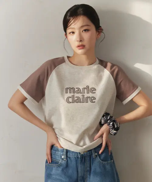 [MARIE CLAIRE] Colorblock Patch Raglan Short Sleeve T-Shirt / 컬러블록 패치 나그랑 반팔 티셔츠(MAGBTS02MBR)