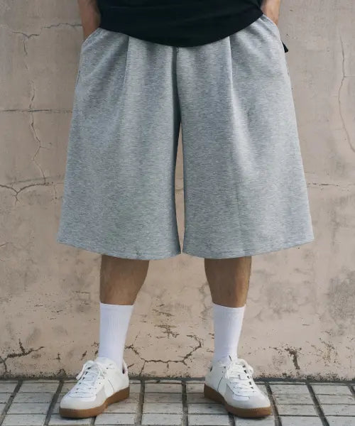 [BUCKLE DOWN] Comfort One - Tuck Long Bermuda Sweat Pants (MELANGE GREY) / 컴포트 원턱 롱 와이드 버뮤다 스웻 팬츠 (MELANGE  GREY)