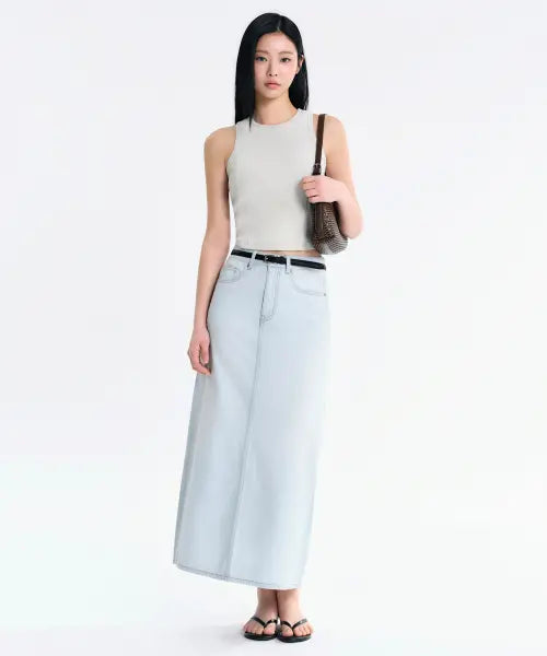 [MUSINSA STANDARD WOMAN] Women's Lightweight Denim Maxi Skirt [Pale Blue] / 우먼즈 라이트웨이트 데님 맥시 스커트 [페일 블루]