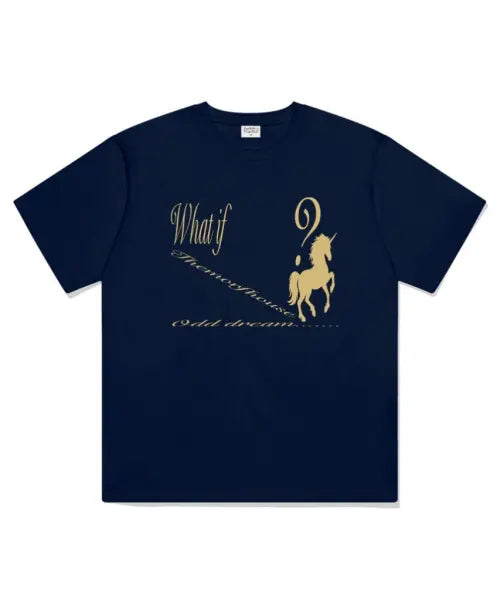 [THEMORFHOUSE] What If Unicorn Oversized Short Sleeve T-Shirt Navy / 왓 이프 유니콘 오버핏 반팔 티셔츠 네이비