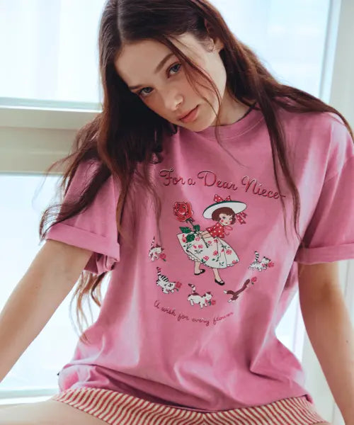 [CPGN STUDIO] Wendy Rose Pigment Short Sleeve T-shirt Lilac Pink / 웬디 로즈 피그먼트 반팔티 라일락핑크