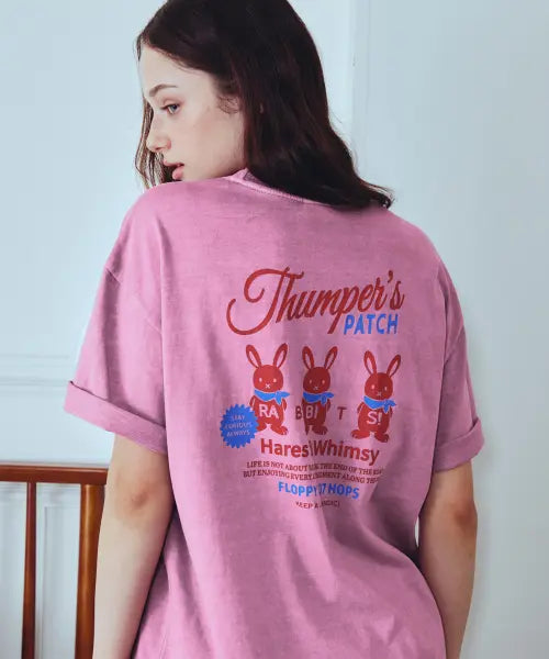[CPGN STUDIO] Rabbit Friends Pigment Short Sleeve T-Shirt Lilac Pink / 레빗 프렌즈 피그먼트 반팔티 라일락핑크