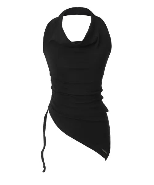 [INEGI] Asymmetric Shirring Halter Top (black)