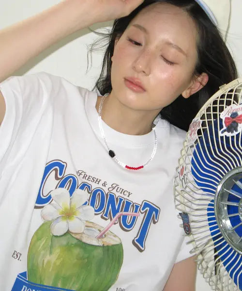 [RONRON] VINTAGE COCONUT BASIC FIT T SHIRT WHITE