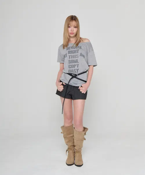 [5OML] Blur lettering short sleeve Melange Gray / 블러 레터링 숏 슬리브 멜란지 그레이