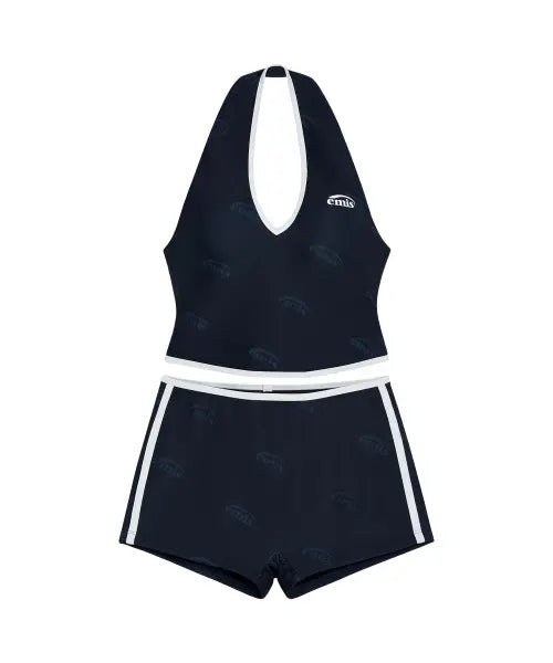 [EMIS] HALTER TWO-PIECE SWIM SET-NAVY