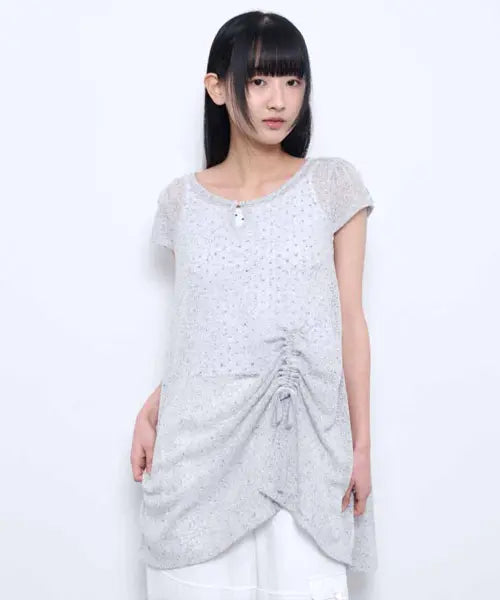 [TUOMIO] CROCHET MINI DRESS [LIGHT GREY]