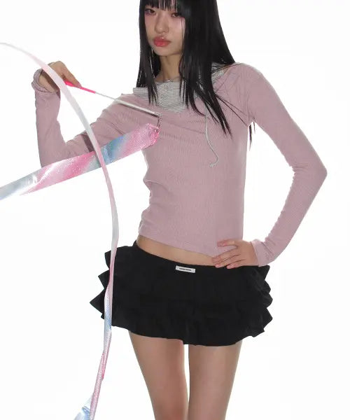 [CRANK] Tiered Micro Skirt Pants_Black / 티어드 마이크로 스커트 팬츠_블랙