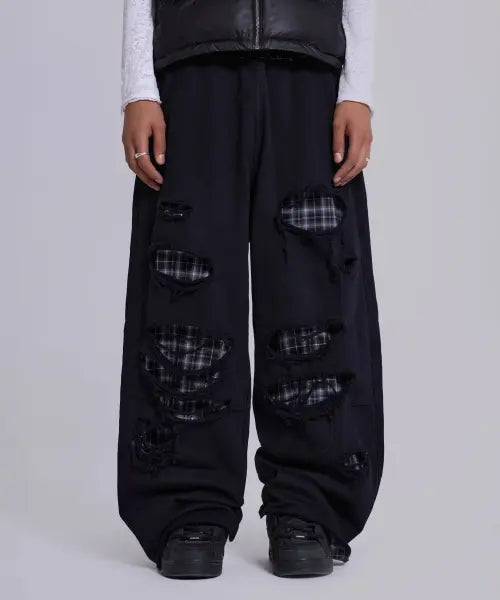 [JADED LONDON] Black Check Backed Distressed Monster Jogger Black / (U) 블랙 체크 백드 디스트레스드 몬스터 조거 블랙 BLACK CHECK BACKED DISTRESSED MONSTER JOGGER BLACK