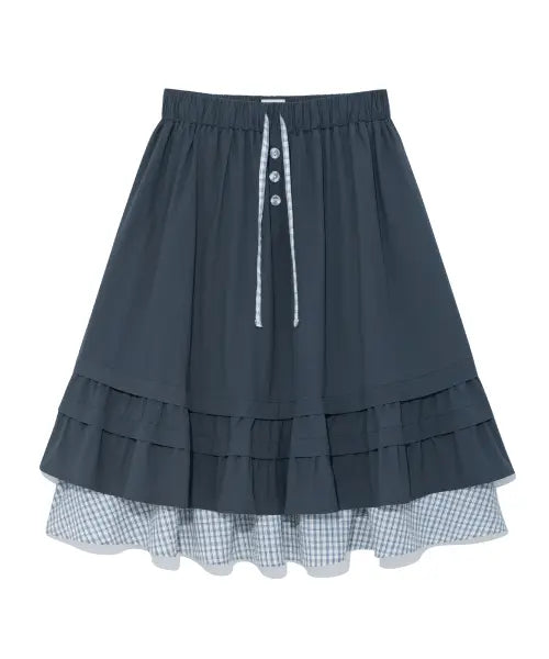 [THE COLDEST MOMENT] (w) TCM check pintuck layered skirt (navy)