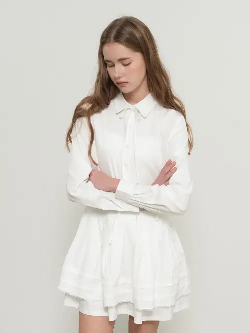 [GENERALIDEA] woman pleats shirts one-piece [white] / 플리츠 셔츠 원피스 [WHITE] / GF1LOP504
