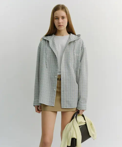 [DUNST] UNISEX CLASSIC HOODED SHIRT CREAM CHECK / UNISEX CLASSIC HOODED SHIRT_UDSH6A107_CREAM CHECK