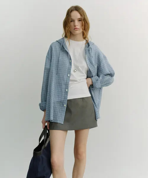 [DUNST] UNISEX CLASSIC HOODED SHIRT SOFT BLUE CHECK / UNISEX CLASSIC HOODED SHIRT_UDSH6A107_SOFT BLUE CHECK