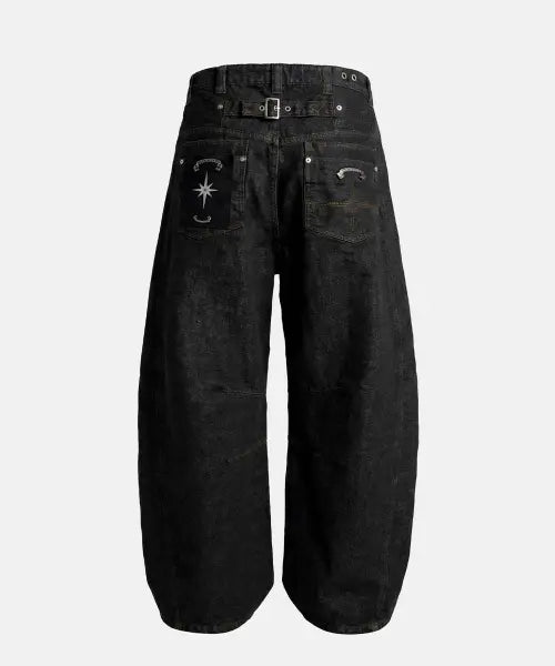 [BADBLOOD] Selvedge Cinch-Back Curved Fit Pants - Black