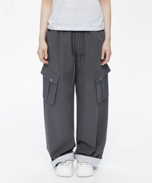 [OHESHIO] COTTON STRAIGHT CARGO PANTS, CHARCOAL