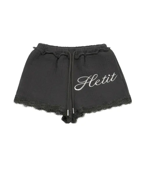 [HETIT] Cotton Quilted Lace Shorts (Charcoal) / 코튼 퀼팅 레이스 쇼츠 (차콜)